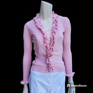 :: 2 PIECES :: ANNE FONTAINE Ruffled Parfaite Ribbed Cardigan Sweater 40 US 6/8